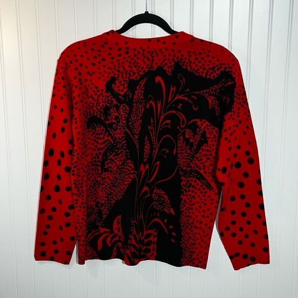 T.C. Fashion Cardigan Sweater Women Large Red/Black Floral Button Front Polkadot - Picture 6 of 7